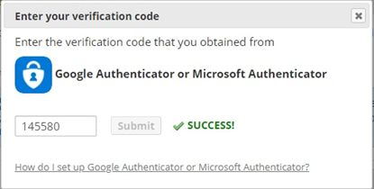 Screenshot of successful entry of REDCap verification code